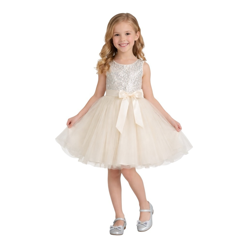 Girls Silver Rhinestone Bow Mary Jane Dress Shoes Size 7